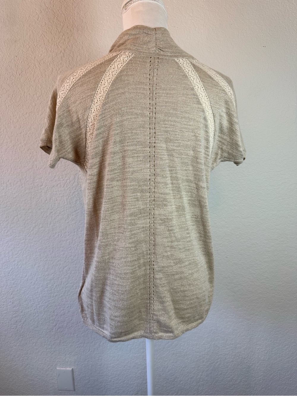 Anthropologie Knitted Knotted Womens Top Beige Sparkly Silver Cowl Neck. XS - Picture 2 of 5